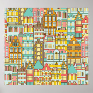 City Panorama Sketch: Häuser Nahtlos. Poster