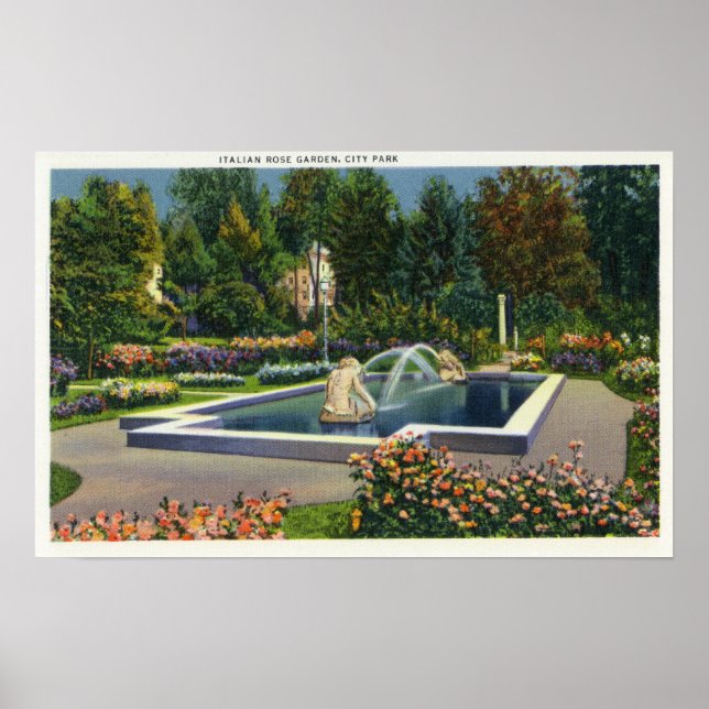 City Park Italienisch Rose Gartenblick Poster (Vorne)
