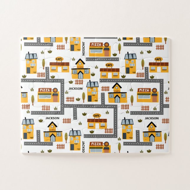 City Road Map Muster für Kinder Gelb und Grau (Horizontal)