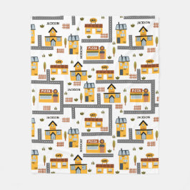 City Road Map Muster für Kinder Gelb und Grau Fleecedecke