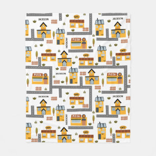 City Road Map Muster für Kinder Gelb und Grau Fleecedecke