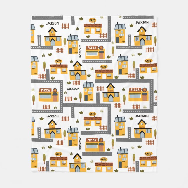 City Road Map Muster für Kinder Gelb und Grau Fleecedecke (Vorderseite)