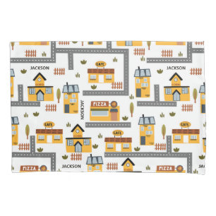 City Road Map Muster für Kinder Gelb und Grau Kissenbezug