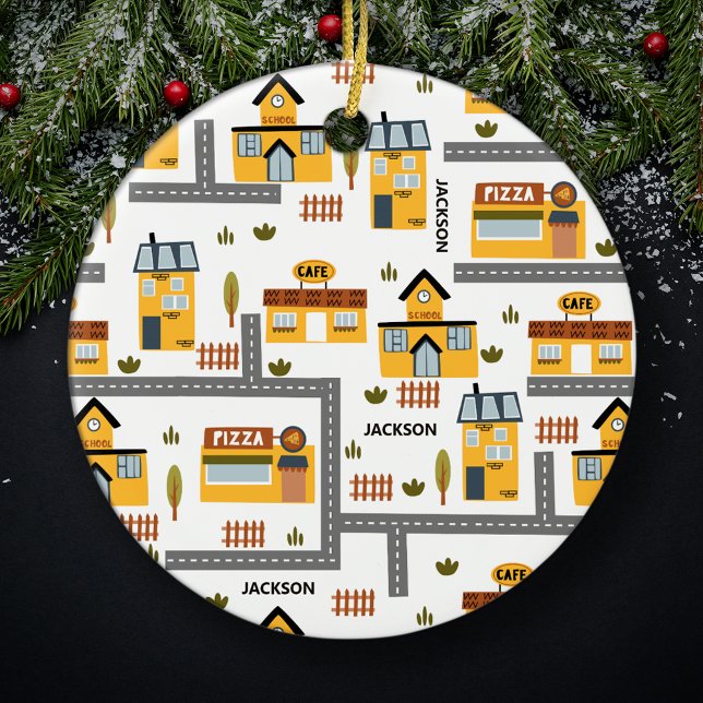 City Road Map Pattern for Kids Christmas Keramik Ornament (Von Creator hochgeladen)