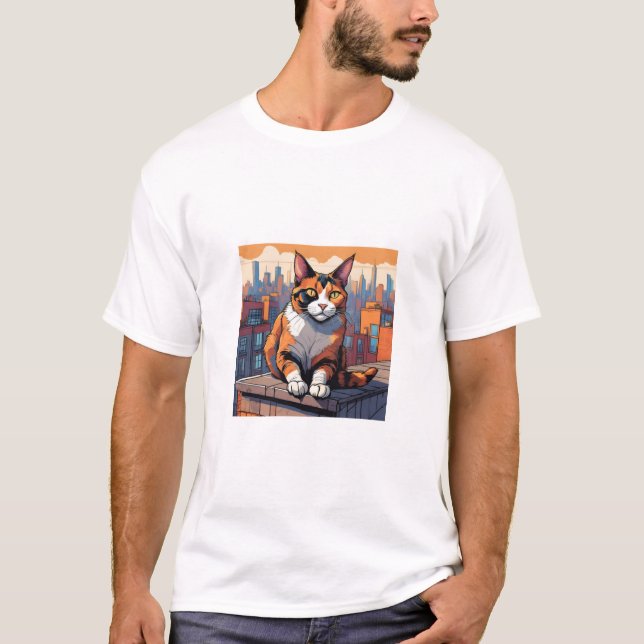 City Rooftop Cat - Urban Calico Charm T-Shirt (Vorderseite)