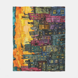 City Scape at Sunset - Vibrierende Städtische Kuns Fleecedecke