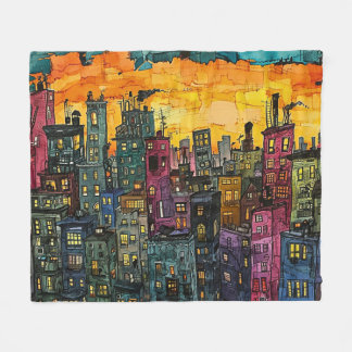 City Scape at Sunset - Vibrierende Städtische Kuns Fleecedecke