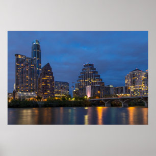 City-Silhouette spiegelt sich in Lady Bird Lake Poster