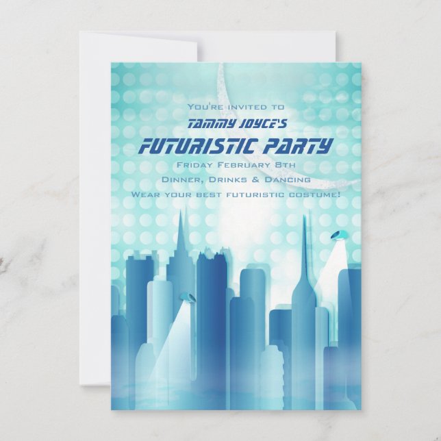 City Skyline Futuristische Party Einladung (Vorderseite)