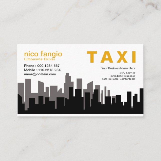 City Skyline Twilight Silhouette Taxi Service Visitenkarte (Vorderseite)