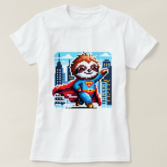 City Sloth Superhero - Pixel Art Urban Hero T-Shirt (Design vorne)