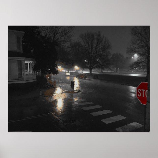 City Street Corner auf einem Rainy-Abend Poster (Vorne)