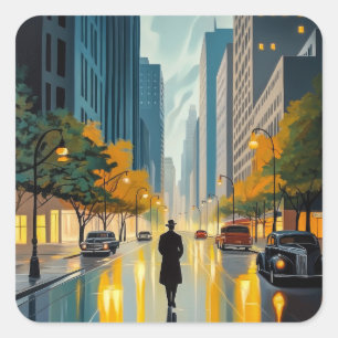 City Streets Magazin Illustration Quadratischer Aufkleber