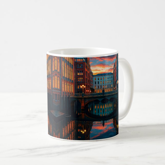 City Sunset Reflection Glow Kaffeetasse (VorderseiteRechts)