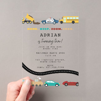 City Transportation Vehicles Truck Second Birthday Acryleinladungen