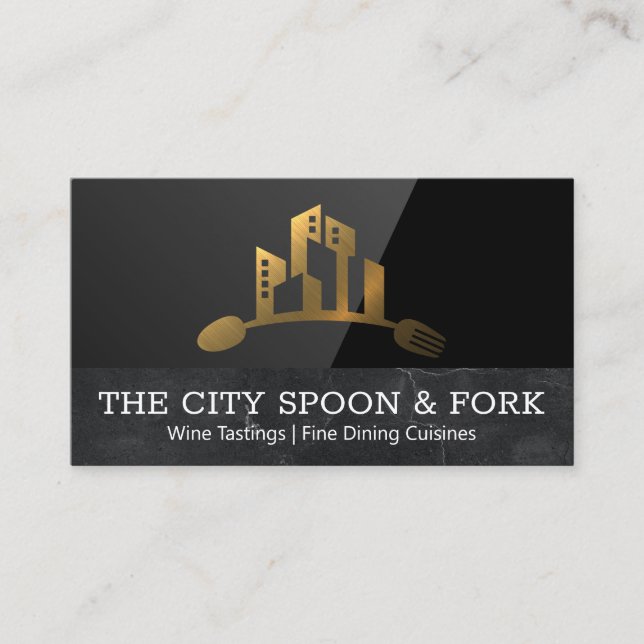 City Utensils Gold Logo | Schwarzer Glanz Visitenkarte (Vorderseite)