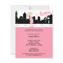 Cityscape Baby Girl Dusche Einladung