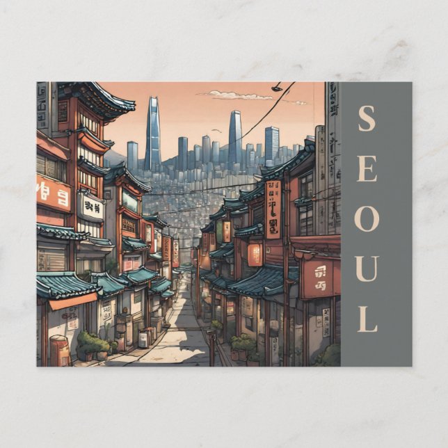 Cityscape Vintag Seoul Südkorea Reisen Asien Postkarte (Vorderseite)