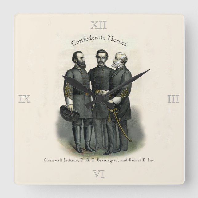 Civil War Heroes Stonewall Beauregard Lee Quadratische Wanduhr (Vorderseite)