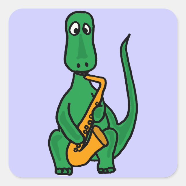 CK-Funny Dinosaur Saxophon-Aufkleber spielen Quadratischer Aufkleber (Vorderseite)