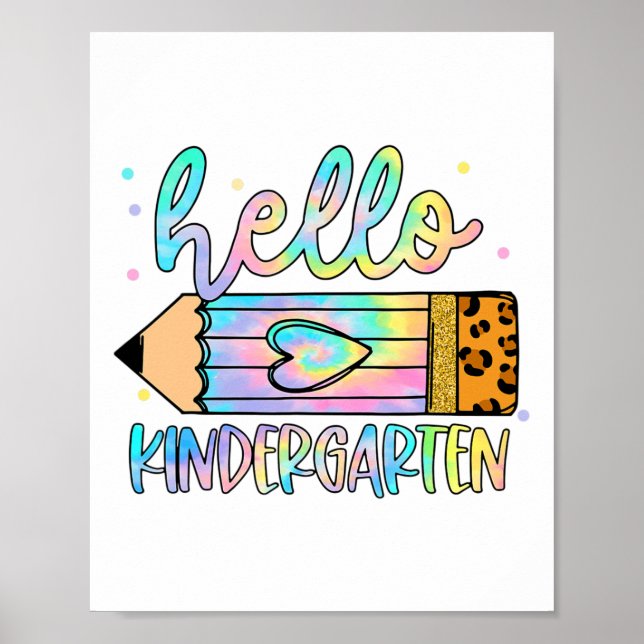 Ck To School Hello Kindergarten Leopard Gefärbte K Poster (Vorne)