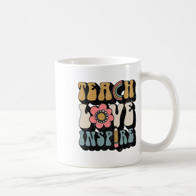 Ck to School Teach Liebe Inspirierte Retro Teacher Kaffeetasse (Rechts)