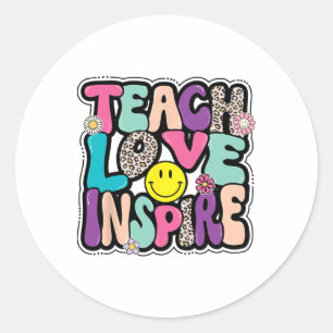 Ck to School Teach Liebe Inspirierte Retro Teacher Runder Aufkleber