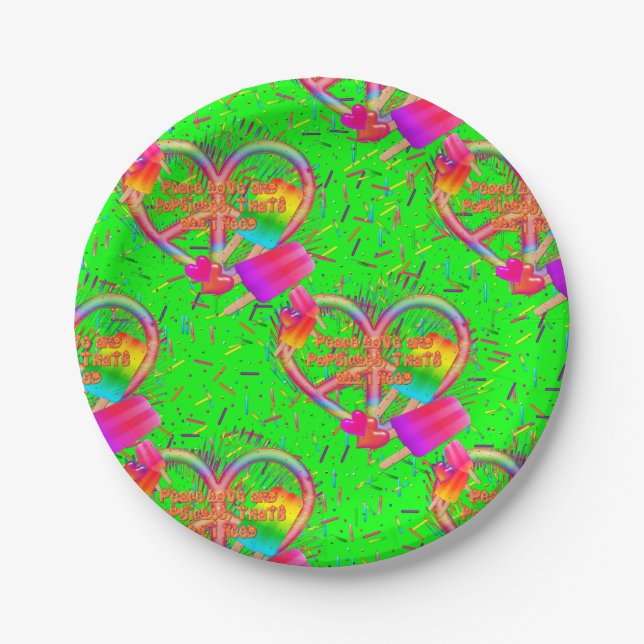 CKC-Peace, Liebe und Popsicle's, Neon-Paper-Teller Pappteller (Vorderseite)