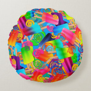 CKC Popsicle Wirbel, Blue-ROUND-DURCHSCHNITTPILLOW Rundes Kissen