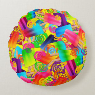 CKC Popsicle Wirbel, Gelb-RUNDE-PILLOW Rundes Kissen