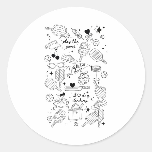 Ckleball Doodles In Black On Beige Retro Comfort C Runder Aufkleber (Vorderseite)