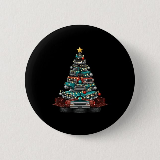 Ckup Truck Christmas Tree Funny Clic Car Graphic M Button (Vorderseite)