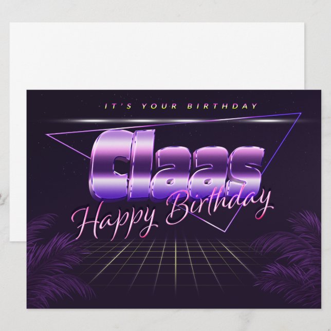 Claas Name Vorname lila retro Karte Geburtstag (Vorne/Hinten)
