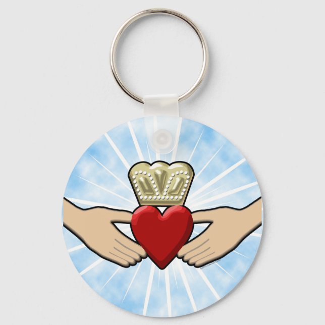 Claddagh Graphic mit rotem Herzen Schlüsselanhänger (Vorderseite)