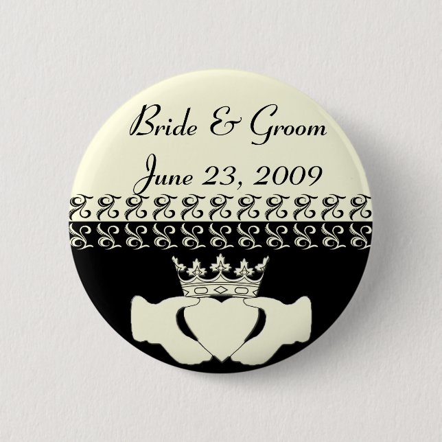 Claddagh Hochzeits-Einladungs-Set-Knopf Button (Vorderseite)