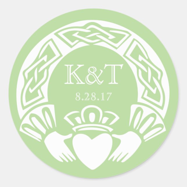Claddagh-Initialen - Jade Runder Aufkleber (Vorderseite)