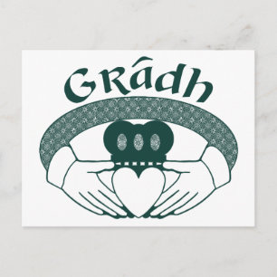 Claddagh Ring Liebe Gradh Gaelic in Green Postkarte