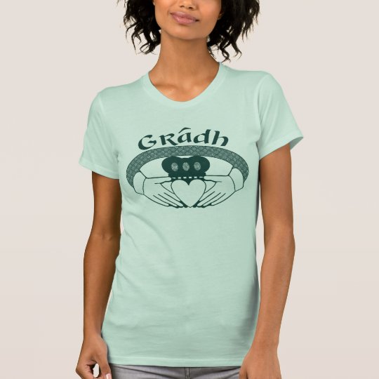 Claddagh Ring-Liebe Gradh Gälisch im Grün T-Shirt