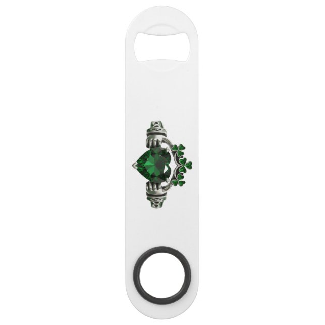 Claddagh Smaragdgrüner Kleeblatt Flaschenöffner (Vorderseite)