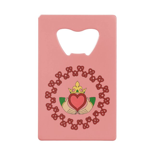 Claddagh und Rote Knüpfarbeit auf Rosa Geldbeutel Flaschenöffner (Vorderseite)