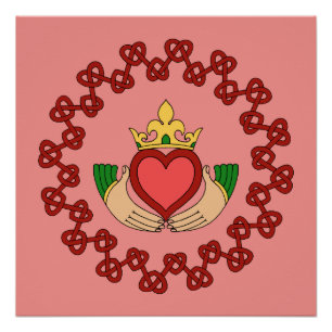 Claddagh und rote Knüpfarbeit auf Rosa Poster