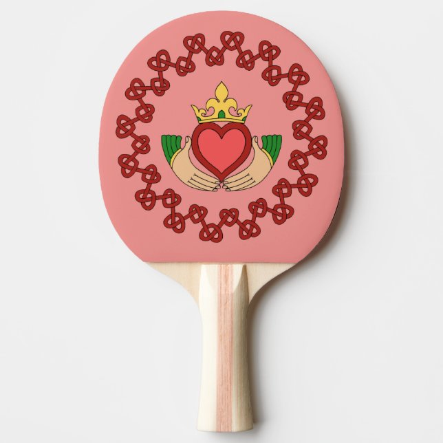 Claddagh und Rote Knüpfarbeit auf Rosa Tischtennis Schläger (Vorderseite)