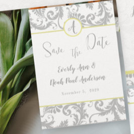 Clair gris Damask Bight Jaune Faire-part de mariag