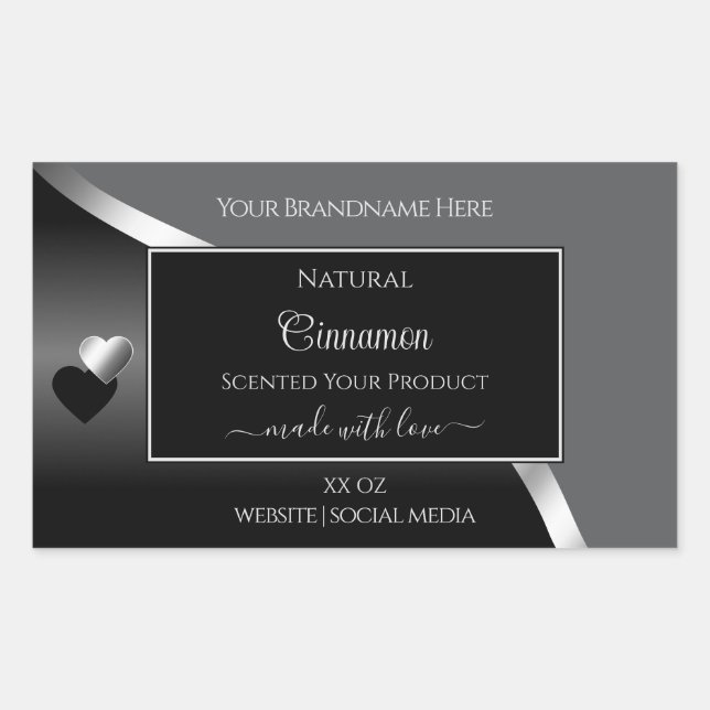 Clair gris noir Wavy Silver Hearts Étiquette produ (Devant)