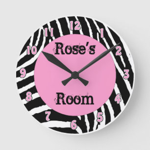 Clair rose Zebra Girls Room Horloge murale avec no
