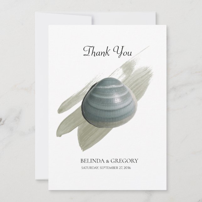 Clam Watercolor Stroke Wedding Danke Karte (Rückseite)