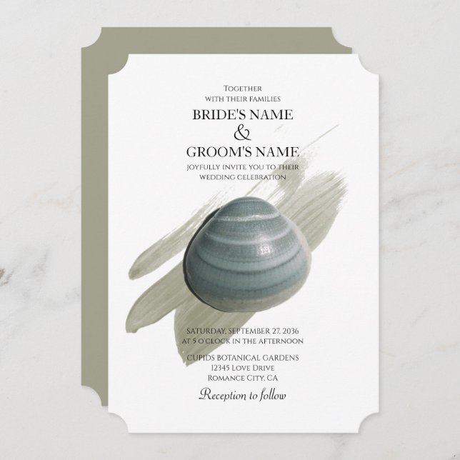 Clam Watercolor Stroke Wedding Einladungen (Vorne/Hinten)