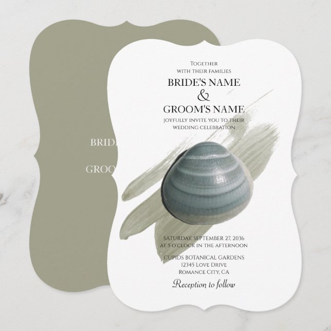 Clam Watercolor Stroke Wedding Einladungen (Vorne/Hinten)
