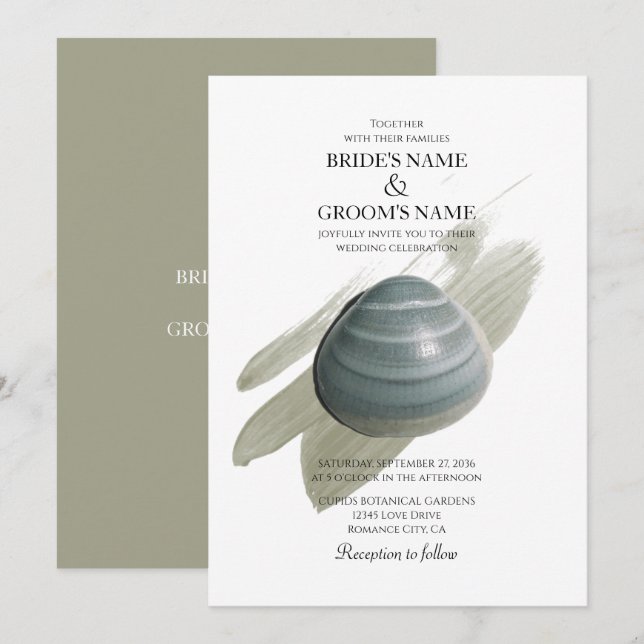 Clam Watercolor Stroke Wedding Einladungen (Vorne/Hinten)