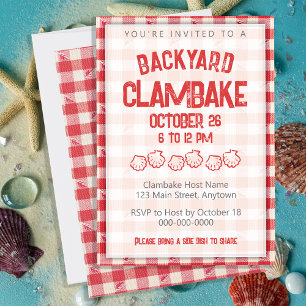 Clambake Casual Seafood Kochfestessen Dinner Gingh Einladung